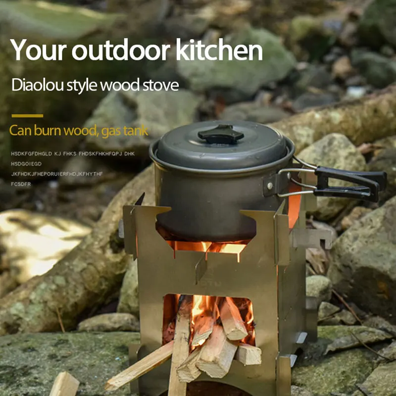 

Stainless Steel Stove Lightweight Folding Wood Stove with Mini Alcohol Stove for Outdoor Camping Cooking Picnic Supplies
