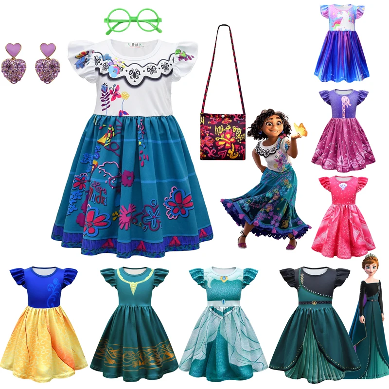 

Disney Encanto Mirabel Madrigal Anna Princess Dress Girls Summer Rapunzel Ariel Cosplay Costume for Kids Jasmine Unicorn Clothes