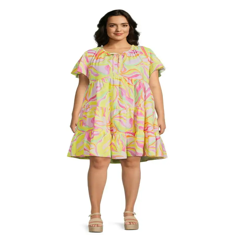 

Women’s Plus Size Tiered Tie Neck Dress