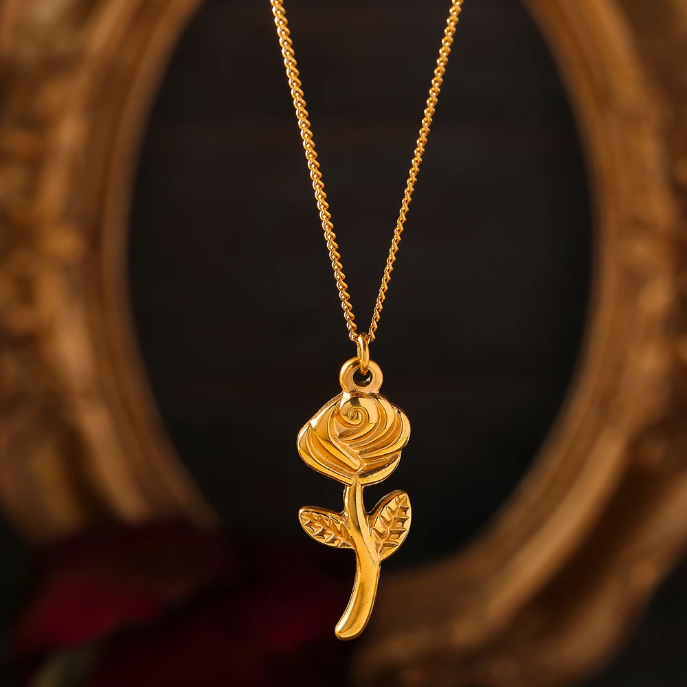 Ожерелье с кулоном в виде маленькой розы для женщин тонкие кубинские цепи из