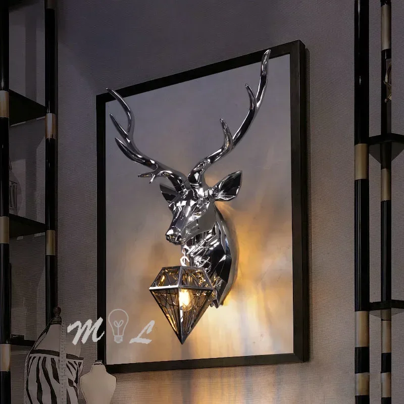Современная настенная лампа с рогами светильник оленем креативные настенные