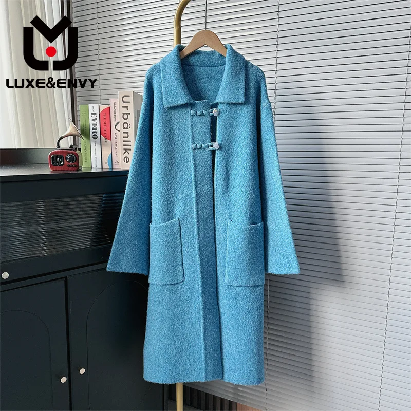 

Роскошный свитер & ENVY в корейском стиле средней длины с кукольным воротником, женское трикотажное пальто на пуговицах в форме сердца, осень 2023