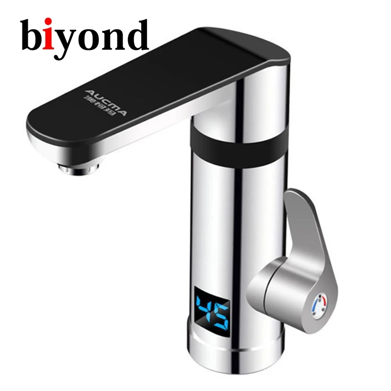 biyond 3000W Fast Heating Tap Kitchen Faucet with Temperature Display Hot Cold Instant Water Heater Electric Faucet Tankless