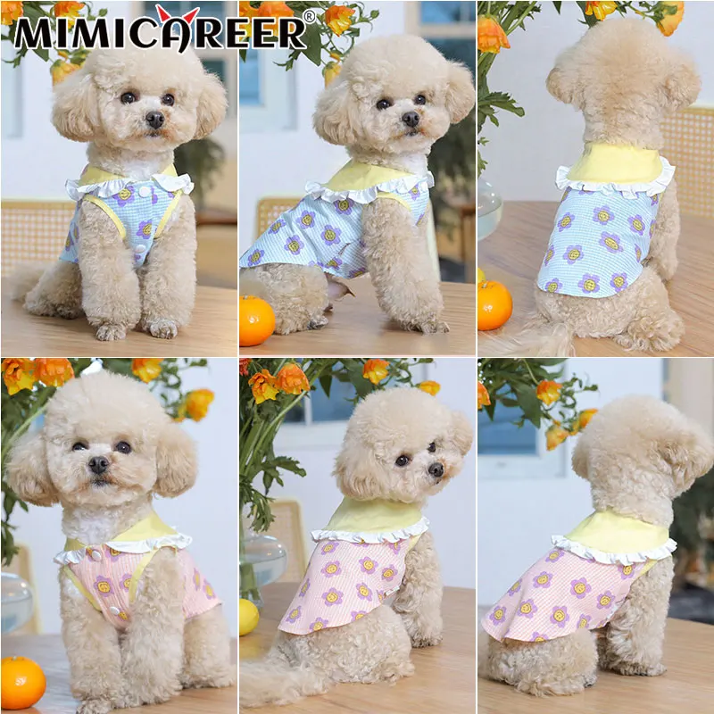 

Dogs Shirt Clothes Spring Summer Doll Collar Plaid Shirt For Small and Medium Dogs Cute Flower Print Puppy Vest Clothing