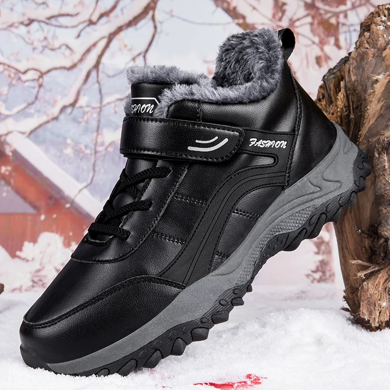 

Winter Men Boots lace up plush Warm Snow Men Boots Men Work Casual Shoes High-top Non-slip with fur Ankle Boots men flats