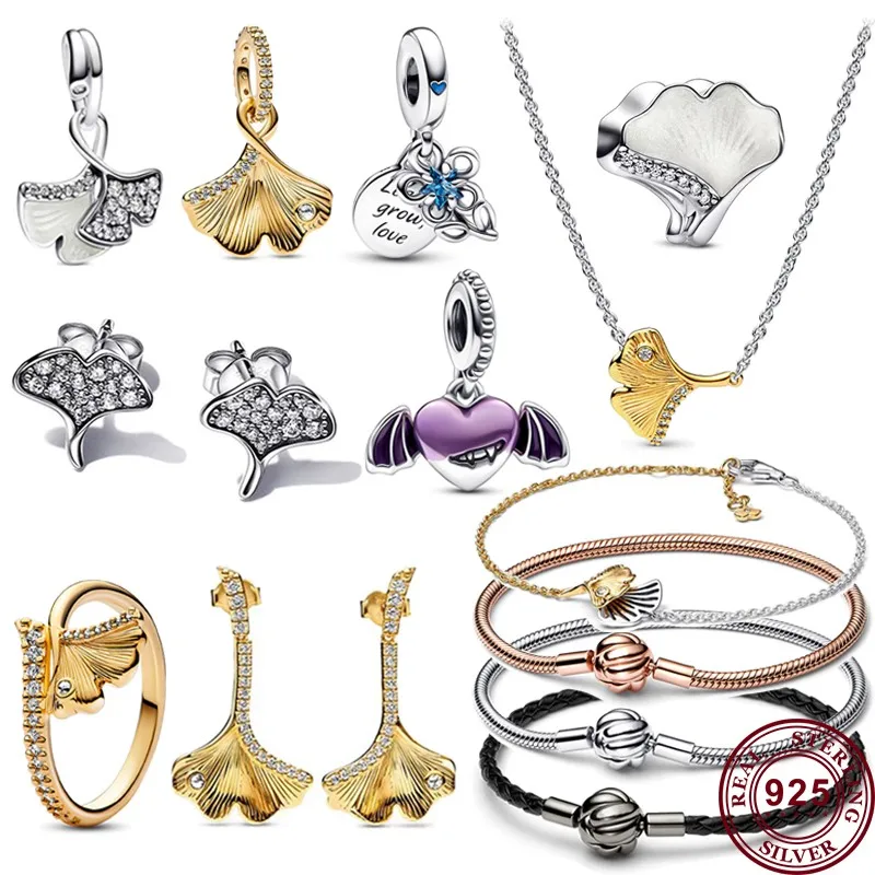 

2022 New Hot 925 Silver Ginkgo Earrings Necklace Concentric Knot Women's Pendant Wedding High Quality Bracelet Diy Charm Jewelry
