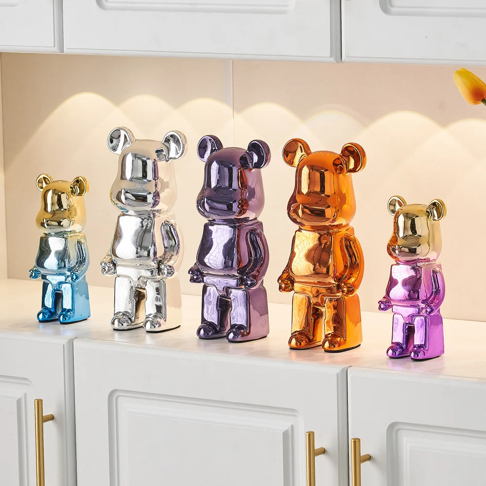 Nordic Home Decoration Creative Electroplating Ceramic Bear Sculpture Figurines for Interior Light Luxury Living Room |