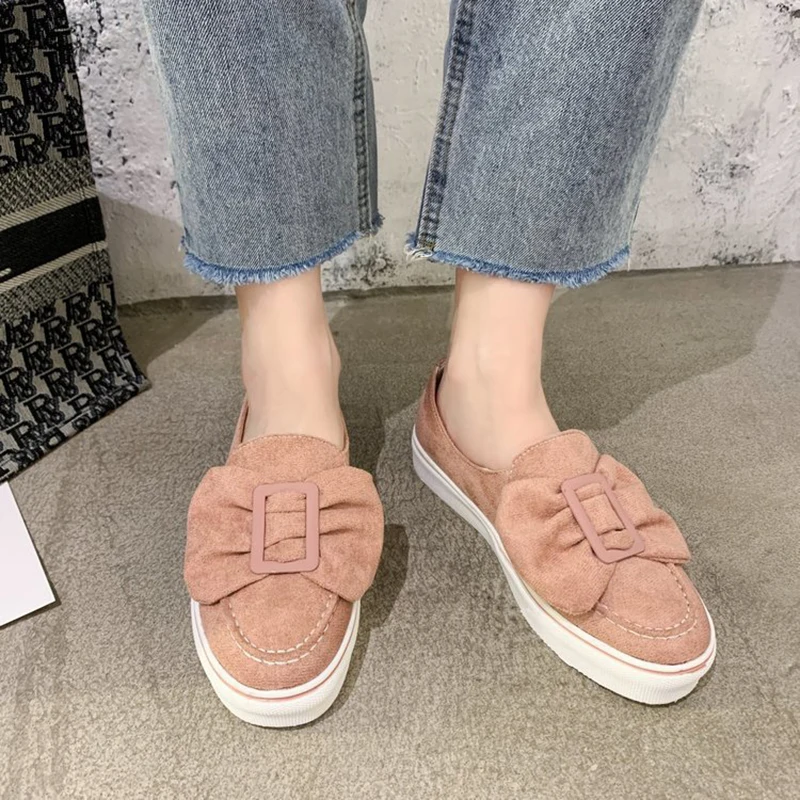 

2022 Flats Women Flock Bowknot Loafers Ladies Slip on Walking Shoes Woman Sneakers Casual Female New Fashion Zapatos De Mujer