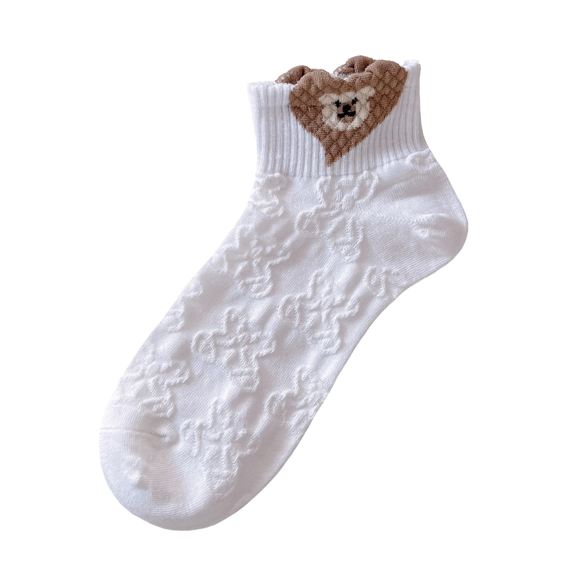 5 pairs of spring and summer women thin three-dimensional cartoon bear cotton sports boat socks low-side shallow mouth