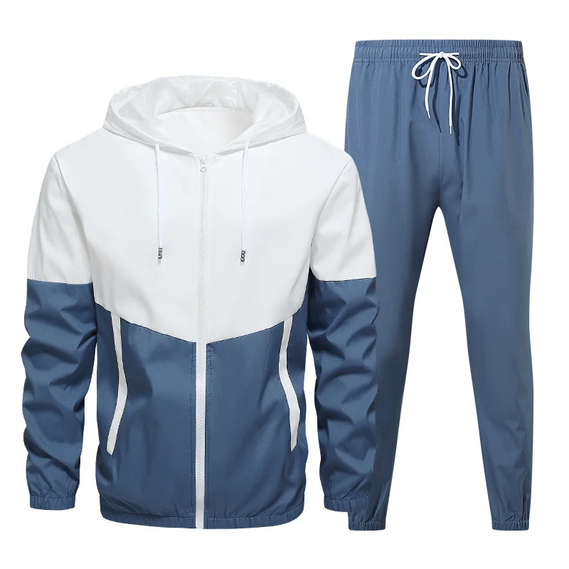 

2023 Men's Tracksuit Hooded Jacket + Pants Two Peice Sets Fashion New Patchwork Tracksuits Suit Male Sports Hip Hop Men Clothing