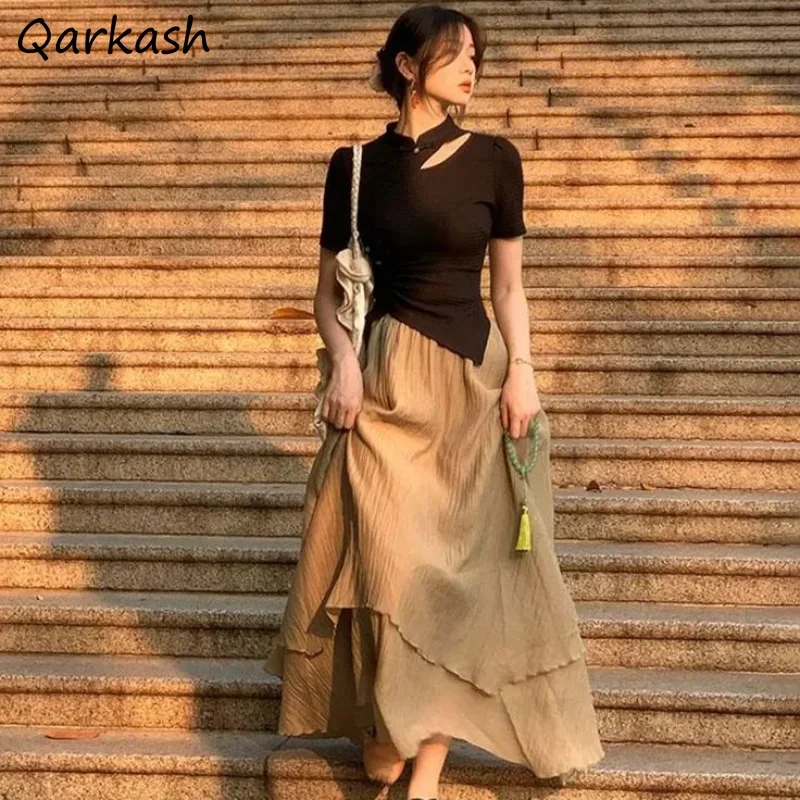 Комплекты из двух предметов женские футболки с пуговицами в китайском стиле