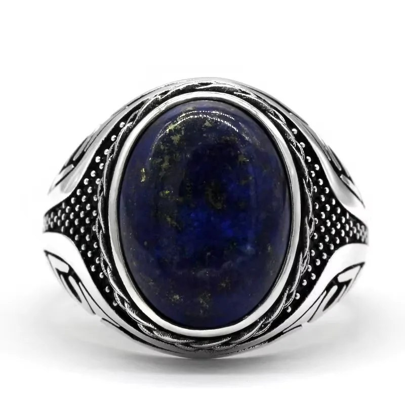 Кольцо ручной работы из стерлингового серебра S925 пробы с натуральным Лазуритом