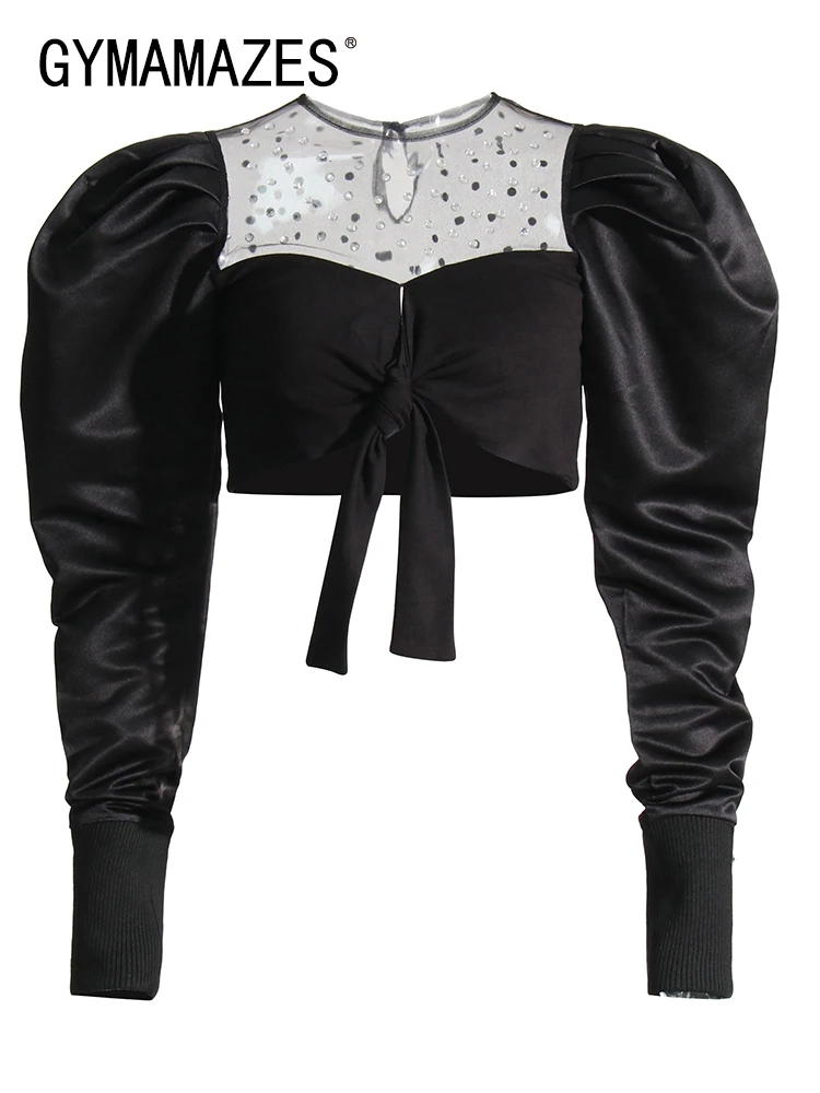 

Женская короткая рубашка с круглым вырезом и длинным рукавом