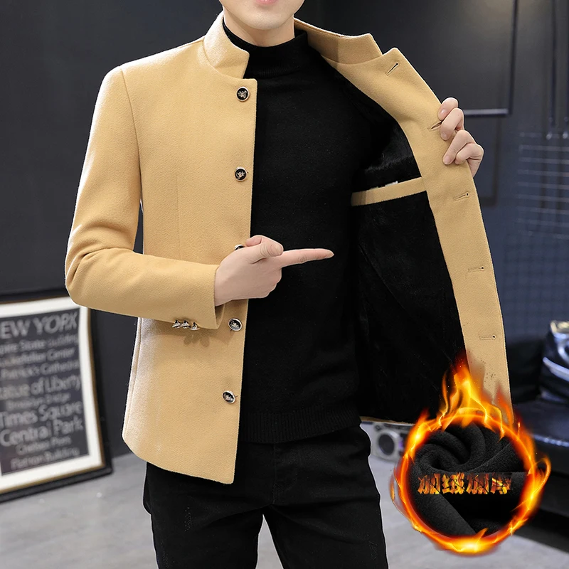 

New High-quality Men's Fleece Thickened British Style Elegant Solid Color Fashion Simple Slim Fit Comfortable Casual Woolen Coat