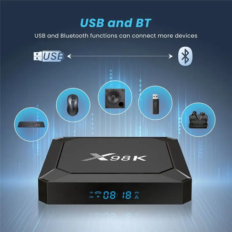 Фото ТВ-приставка X98K с Wi-Fi 6, Bluetooth 5.0, поддержкой AV1, Wi-Fi 2.4G и 5G, 4K HD, смарт-медиаплеер, с европейской вилкой №4