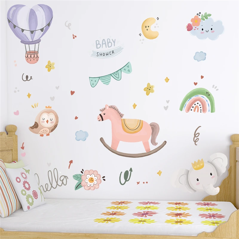 Мультяшные наклейки на стену с лошадью совой слоном звездой воздушным шаром