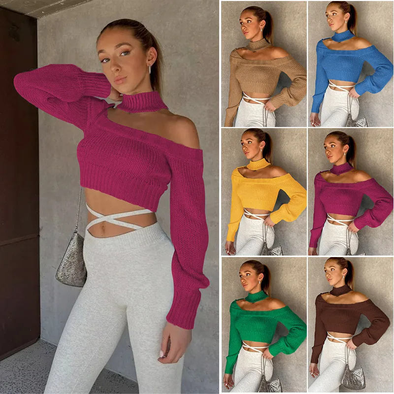 

Женский трикотажный свитер с воротником-стойкой