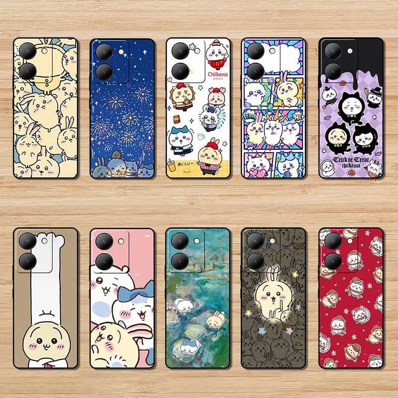 Мягкий черный чехол для телефона Vivo Y15S Y15A Y16 Y17 Y17S Y19 Y20i Y20S Y20 chiikawa защитный от