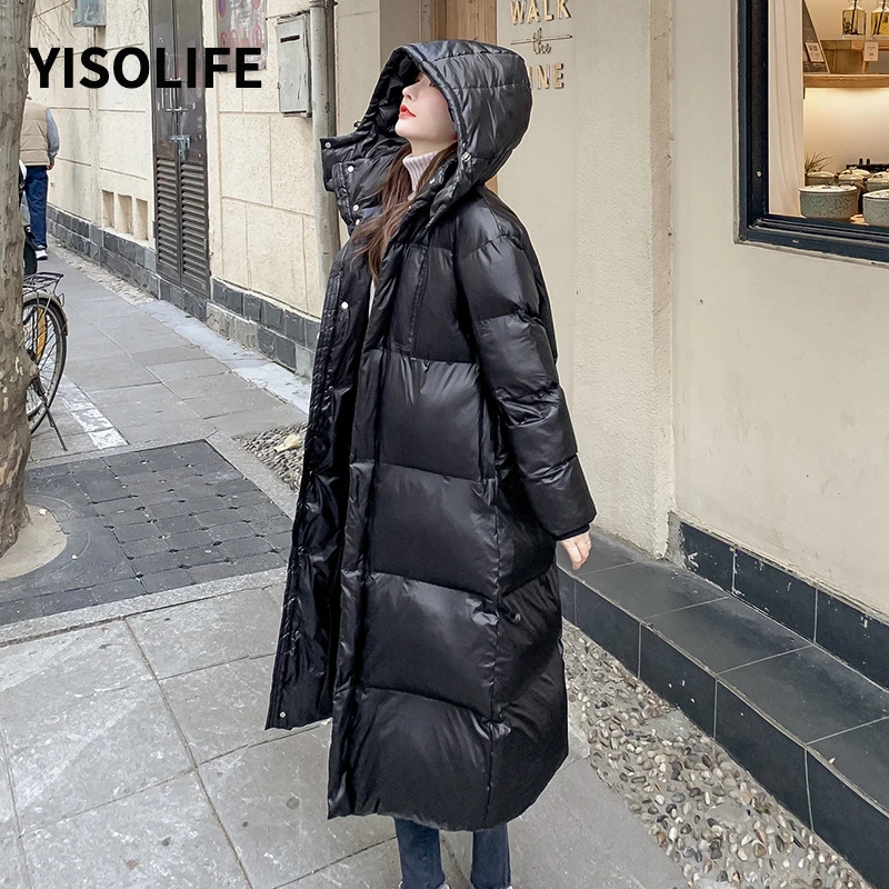 

Women's winter down clothing Mid-length Thicken Long Loose Black Hooded Puffer Coats and jackets Plus size clothes Bubble coat