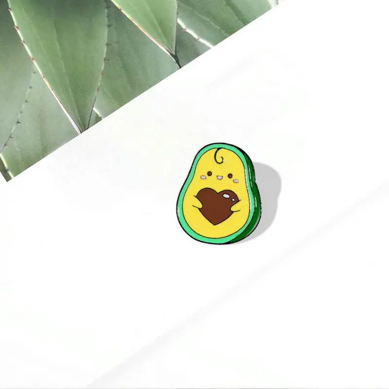 

10 PCS / LOT Green Spring Enamel Pin Custom Cartoon Avocado Pea Pineapple Dinosaur Bus Brooches Bag Lapel Pin Fun Badge