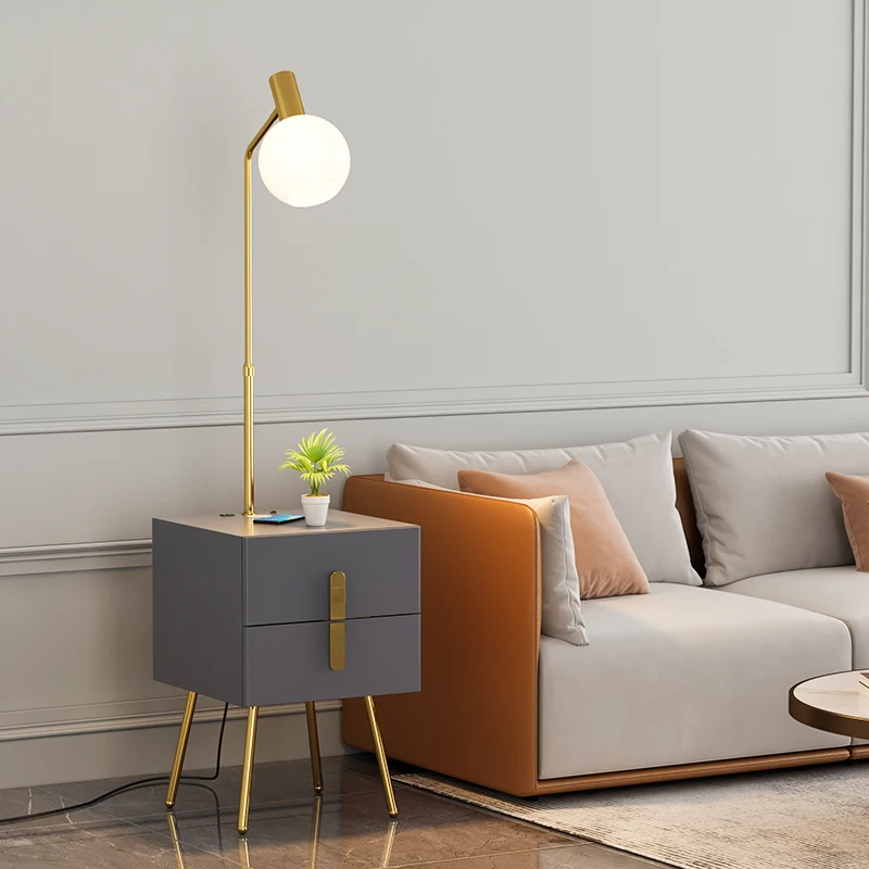 

Bedroom Double Drawer Integrated Floor Lamps Bedside Lamp Wireless Charging Remote Control Dimming Living Room Standing Lights