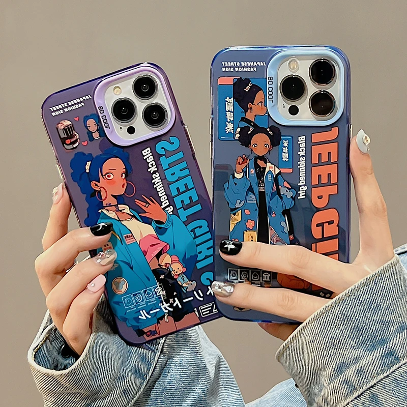 

Kawaii Cute Japanese Street Hip-Hop Sweet Cool Girl Phone Case For iPhone 14 Pro 13 12 11 Pro Max Shockproof Hard Cover Funda