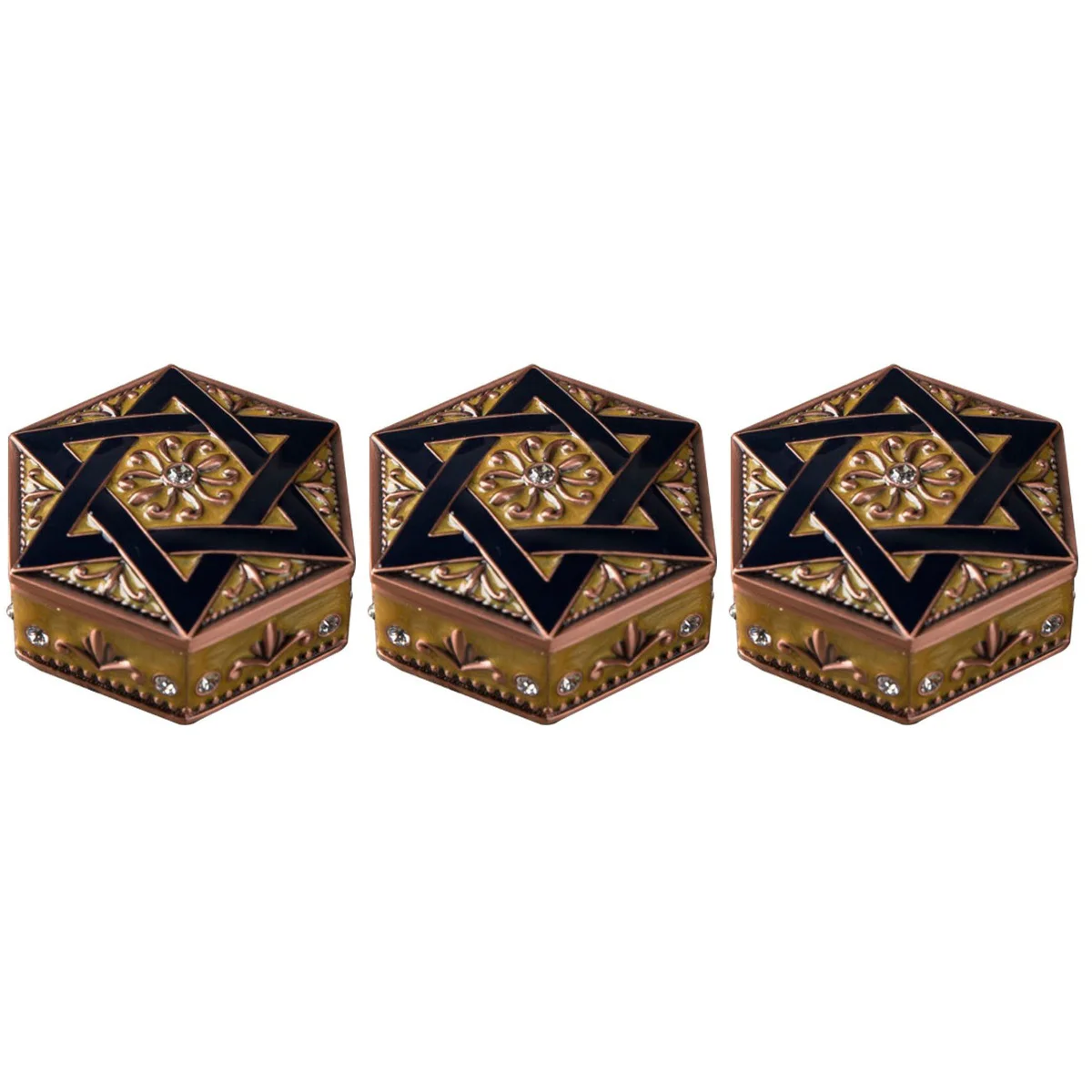 

3pcs Jewelry Box Vintage Hexagon Star Metal Jewelry Ring Storage Box Trinket Box