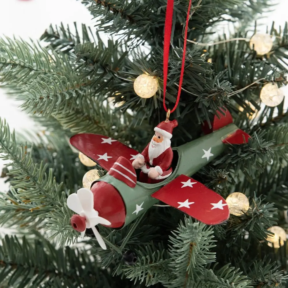 

Santa Christmas Airplane Pendant Snowman Iron Craft Santa Airplane Model Nordic Antique Style Christmas Tree Hanging Ornaments