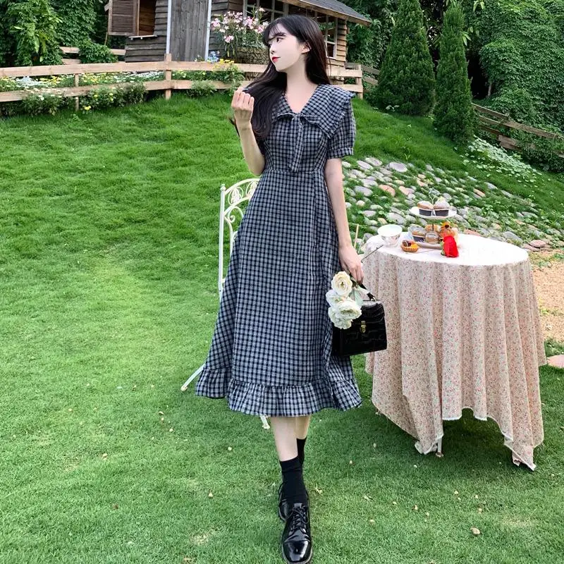 Милое клетчатое платье Dolly с воротником Питер Пэн новинка женское летнее