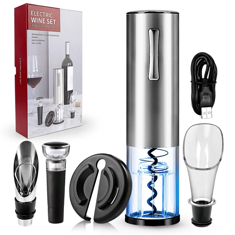 

Electric Corkscrew Set, Automatic Wine Opener, Bottle Opener With Foil Cutter, Vacuum Stopper And Pouring Spout