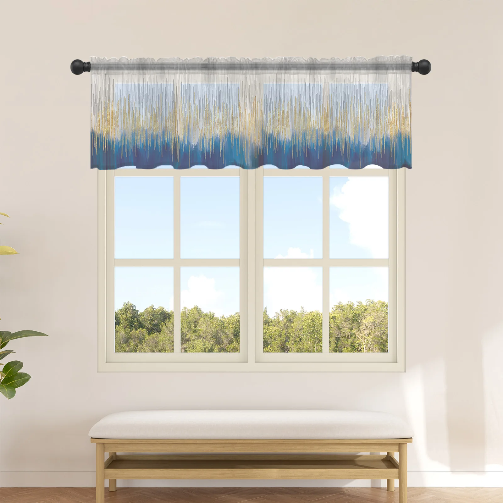 

Blue Abstract Colors Short Tulle Curtain Kitchen Small Curtain Sheer Curtain Living Room Home Decor Voile Drapes