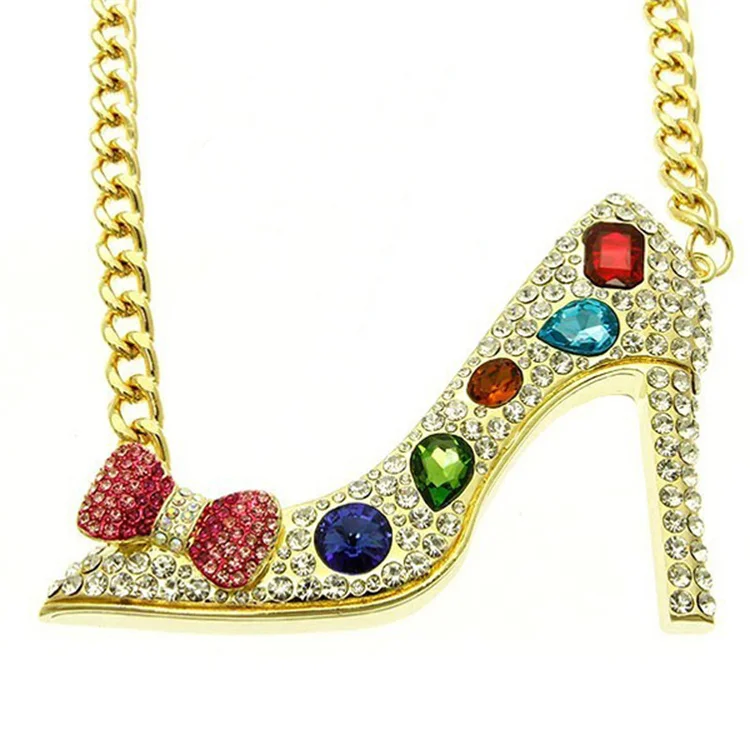 

European and American New style adorn article set diamond bowknot necklace fashion high-heeled shoes gem pendant clavicle chain
