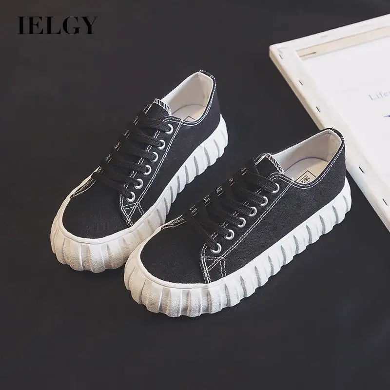 

IELGY Korean solid color platform canvas shoes Harajuku Japanese lace
