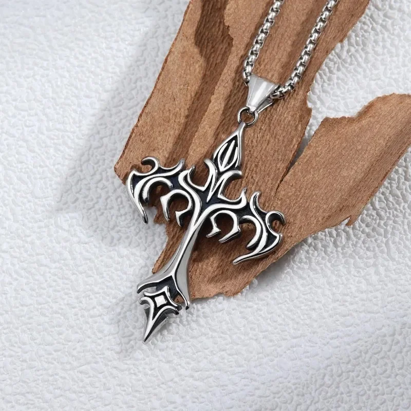 Готическое ожерелье из нержавеющей стали с серебряным крестом-цепочкой для