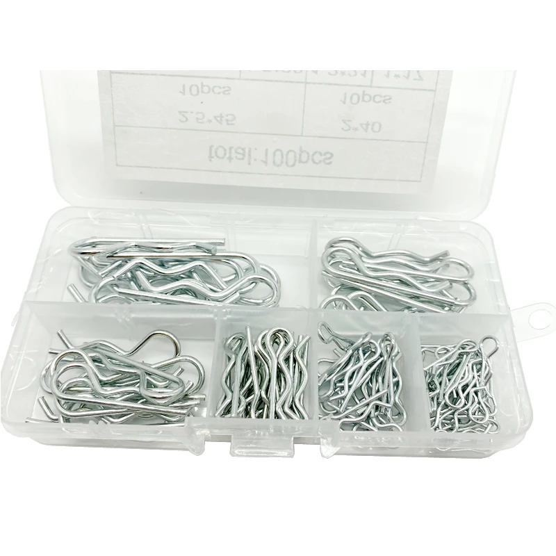 

100PCS Carbon Steel Zinc Plated R Type Wave Clip Cotter Hitch Pin Clips Fastener Hairpin Assortment Kit For Tractor Cars Trucks