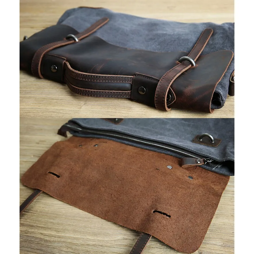 GPR 100% Genuine Cowhide Leather Man Laptop Bag Retro Briefcase Canvas Messenger Bag Men Sling Bags Male Shoulder Bag