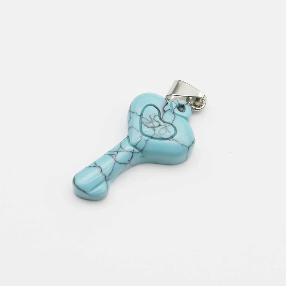 Natural Stone Crystal Agate 520 Love Heart Keychain Pendant Necklace Healing Charms DIY Jewelry Accessories  Gift Wholesale 8Pcs