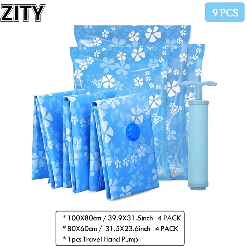9 PCS Thickened Vacuum Storage Bag For Cloth Compressed Bags with Hand Pump Reusable Blanket Clothes Quilt Organizer Travel