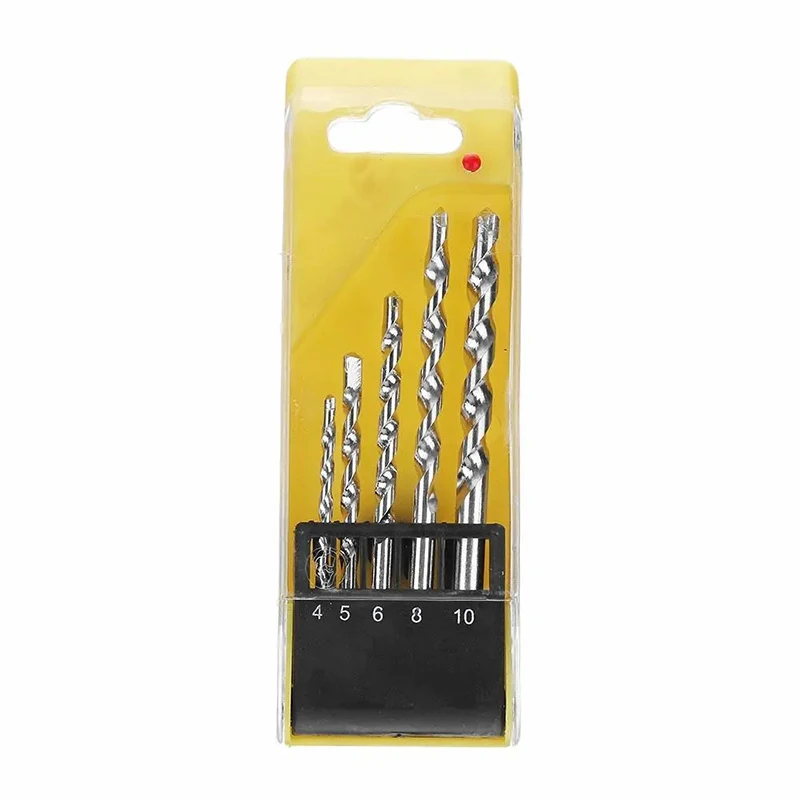 

5Pcs 4 5 6 8 10mm Masonry Drill Bits Carbide Tipped Concrete Brick Stone Drilling Set Power Tool Accessories