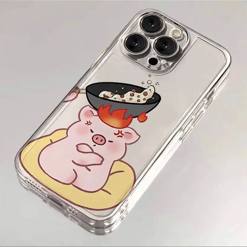 Чехол для телефона Pink Pig Angry Girl Couple iPhone 16 15 11 12 14 13 Pro Max Mini X XS XSM XR 7 8 Plus SE4 16e Cute Covers Fundas