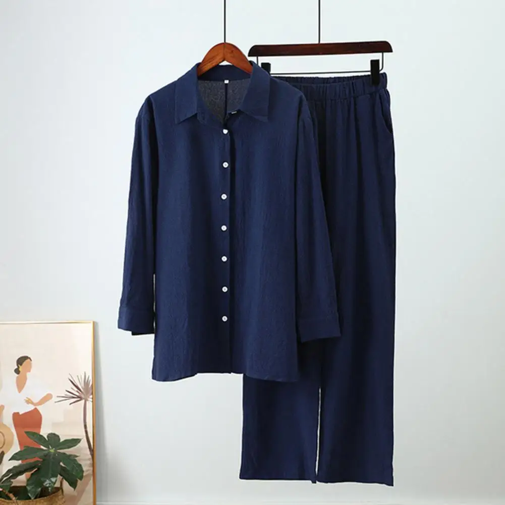 

Easy to Shirt Pants Set Chic Comfortable 2-piece Shirt Pants Set with Wide Leg Pleated Design for Women for Wear Work Attire