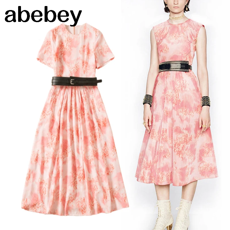 

Женское винтажное ТРАПЕЦИЕВИДНОЕ ПЛАТЬЕ, повседневное офисное платье розового цвета с цветочным принтом, поясом и карманами, для работы, на...