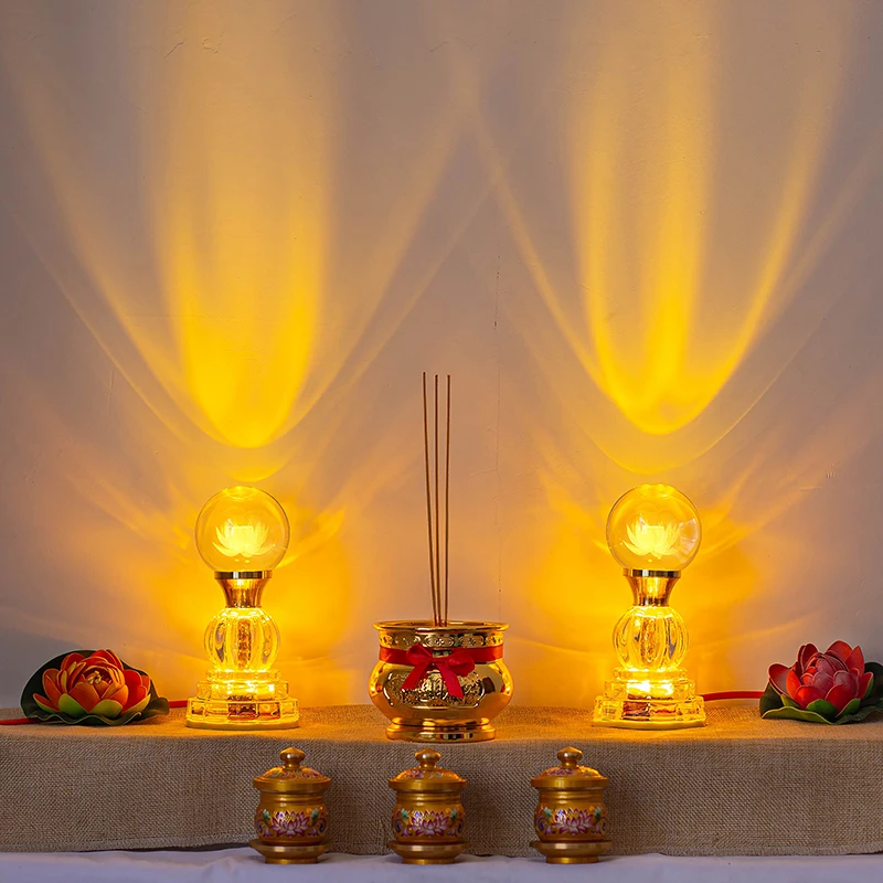 

Buddha Front Supply Lamp Led Colorful Crystal Lotus Lamp God of Wealth Guanyin Lotus Can Be Plugged In Combination Figurines