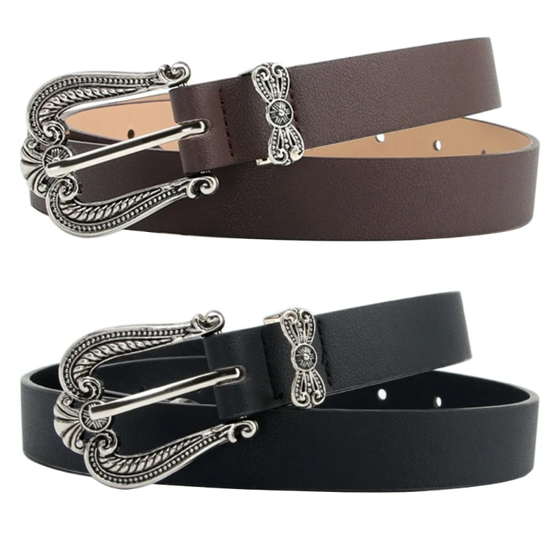 Womens Faux Leather Belt 0.9" Wide Solid Color Waist Belt with Alloy Pin Buckle