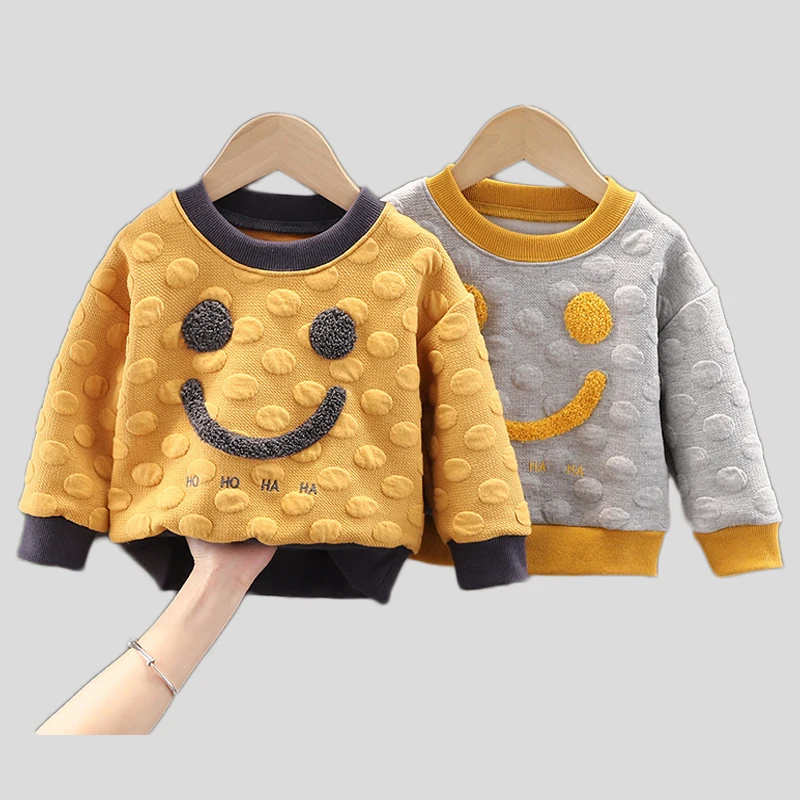 

Boys Sweatshirts 2022 Spring Autumn Long Sleeve Tops for Kids Cartoon Smile Girls Outfits Children Tees Baby Pullover clothing