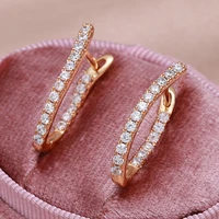 new 585 gold clip earrings elegant curve long drop inside inlay zircon earring fine hanging ear hoops wedding engagement jewelry