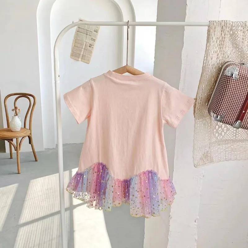 Платье для девочек Летнее Детское мультяшное Сетчатое платье со звездой