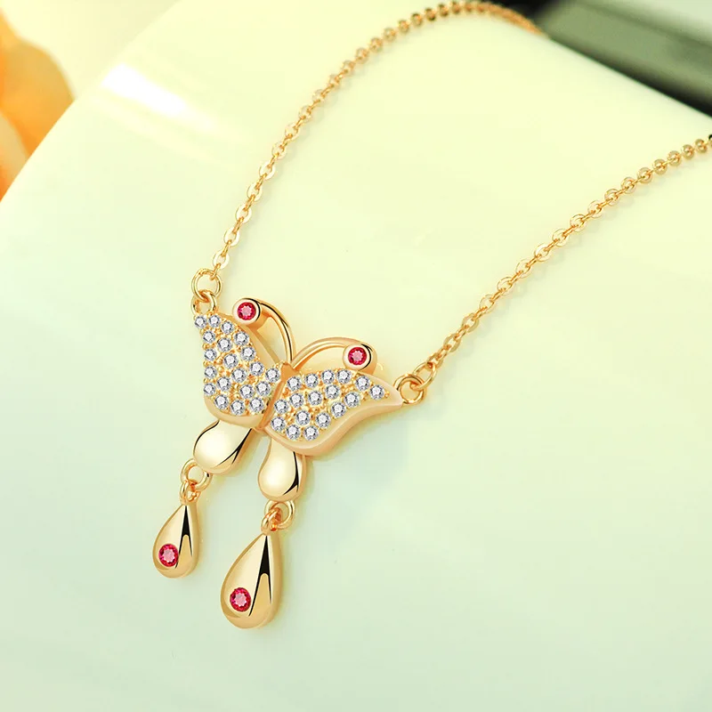 

Necklace Women's 925 Sterling Silver Rose Plated Golden Butterfly Tassel Clavicle Chain Graceful and Fashionable Color Silver Ne