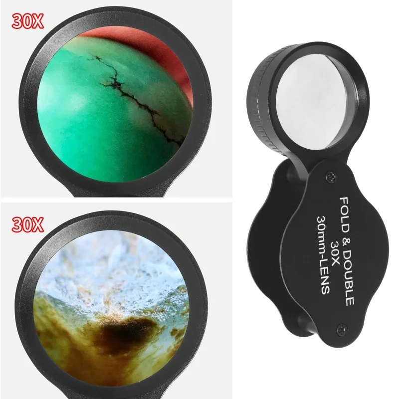 

30X Folding Pocket Magnifier Reading Magnifying Glass Portable Jewelry Antique Porcelain Collection Identification Magnifier