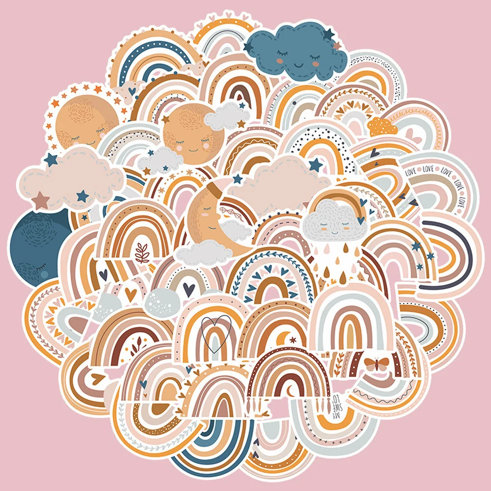 

10/50 шт., разноцветные радужные наклейки в стиле бохо